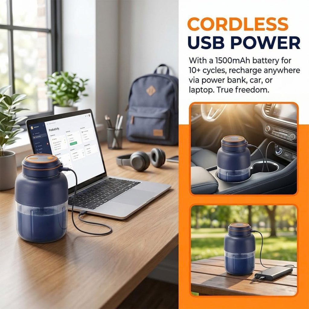 Portable Wireless Juicer Cup, 44oz USB Rechargeable Personal Blender, White 1300ml