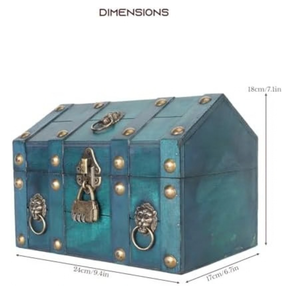 Pirate Treasure Chest, Wooden Treasure Box with Combination Lock