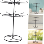 Rotating 2 Tier Necklace Display Stand with Hooks for Glasses Iron Metal Build, Black Finish, Office Desk or Vanity, Space Saving Design for Key Rings and Clutter Free Setup