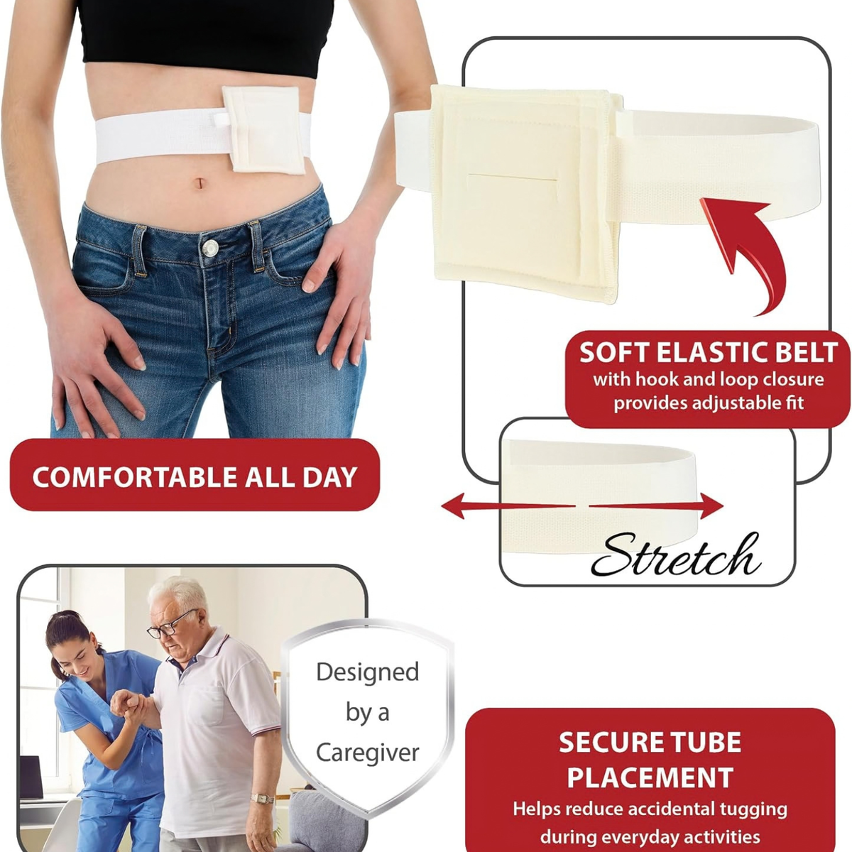 NelMed G-Tube Holder Belt for PEG & Feeding Tubes, Adjustable, Washable S/M