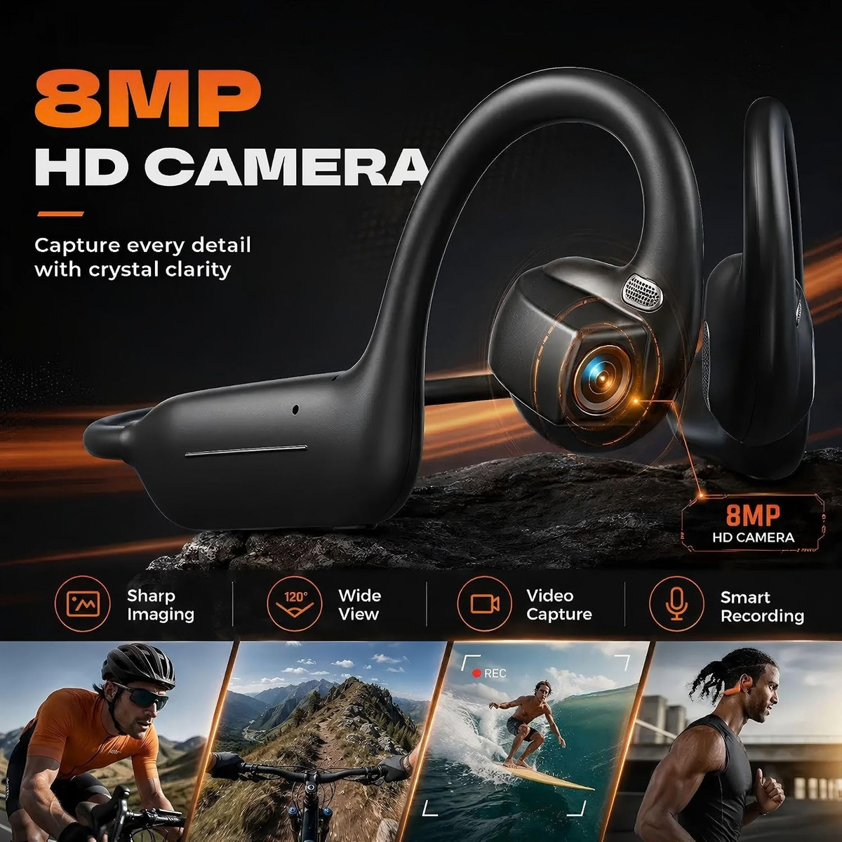 E12 Bone Conduction Headphones with Camera, AI Translation & Bluetooth