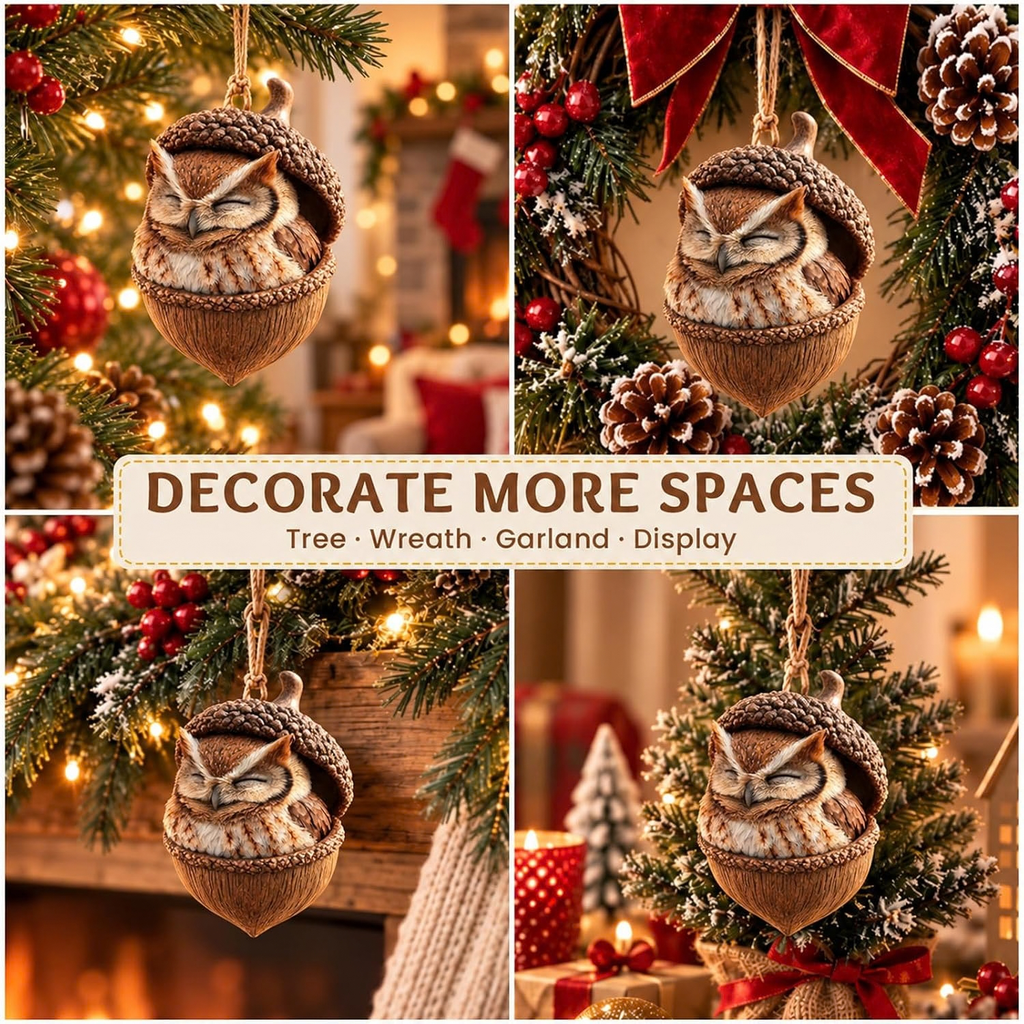 3D Forest Animal Acorn Ornaments, Woodland Hanging Decorations (Owl)