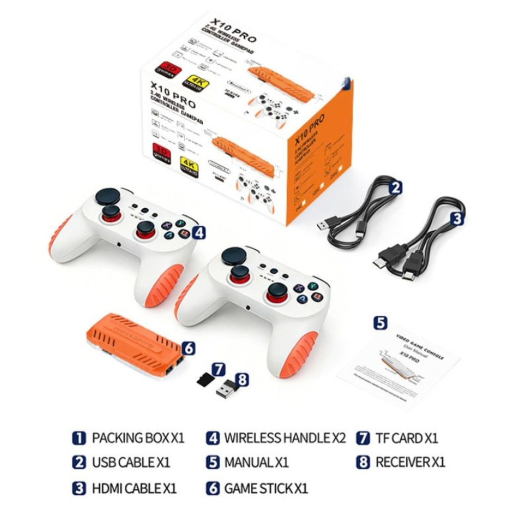 X10 PRO Retro Game Stick with 50000+ Games, 4K HDMI, 2 Controllers