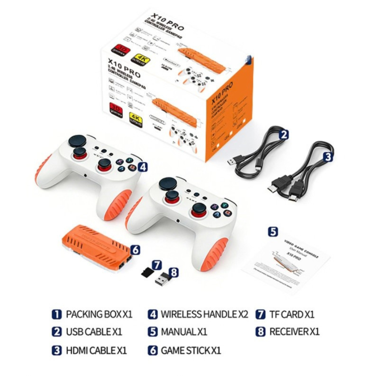 X10 PRO Retro Game Stick with 50000+ Games, 4K HDMI, 2 Controllers