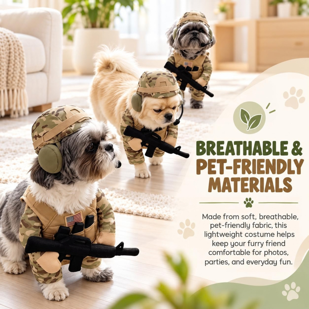 Pet Tactical Soldier Costume with Helmet, for Small Medium Dogs & Cats，M