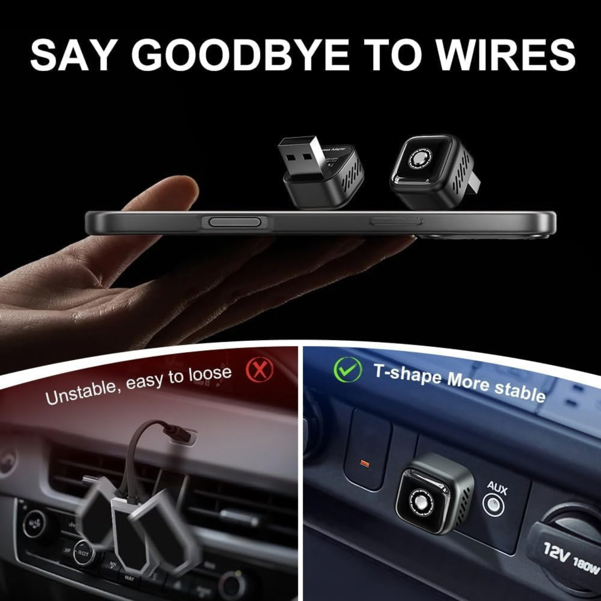 2026 Upgraded Mini Wireless CarPlay Adapter with Auto Reconnect, 5.8GHz WiFi, USB-C/USB-A