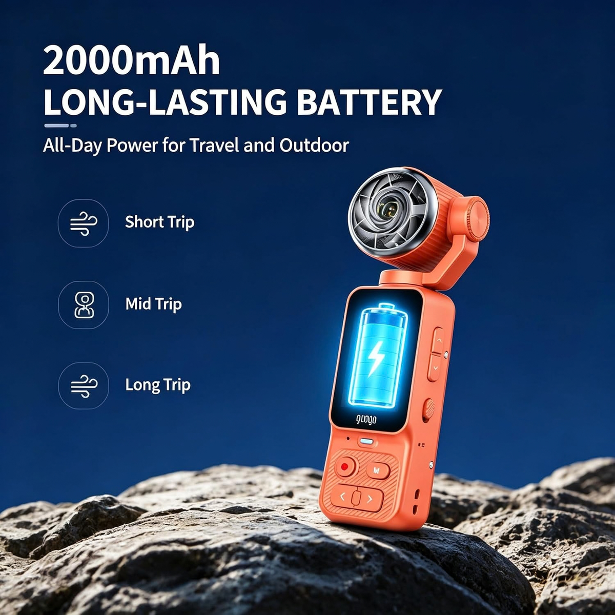 2-in-1 Fan & Gimbal Camera, 180° Flip Lens, 130° Wide Angle, 16X Zoom (Orange)