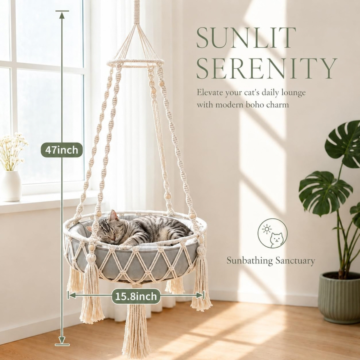 Cat Swing, Cats Hammock with Soft Cushion Handwoven Hanging Purr Swing Bed