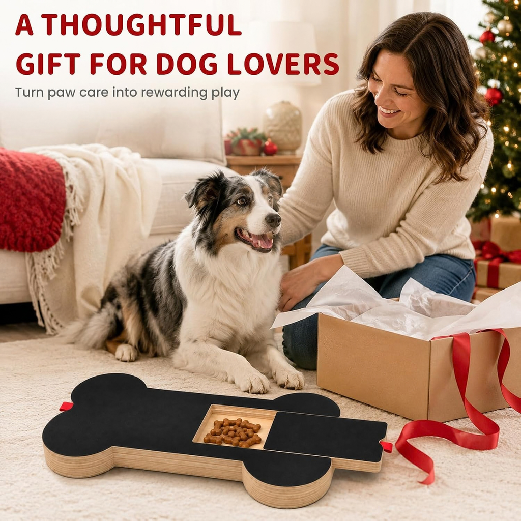 Bone-Shaped Dog Nail Scratch Board with Treat Drawer, Wooden (1 PCS)