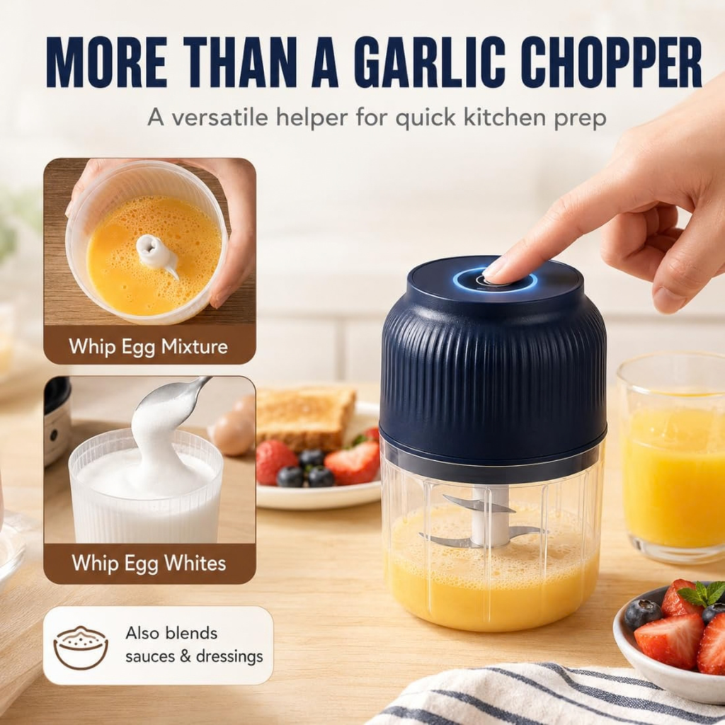 Mini Electric Garlic Chopper, 6-Blade Cordless Food Processor, 350ml
