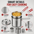 Stainless Steel Pot with Lift-Out Draining Basket & Food Tongs
