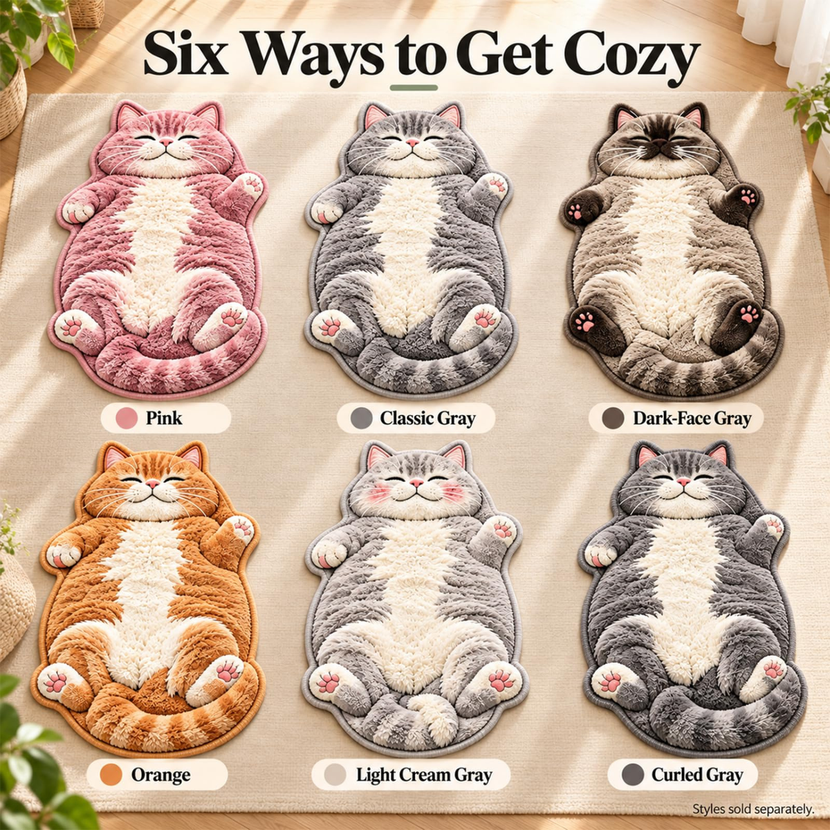 3D Cozy Cat Rugs, Sleeping Cat Rug Floor Mat for Entryway Bedside (#e,48in)