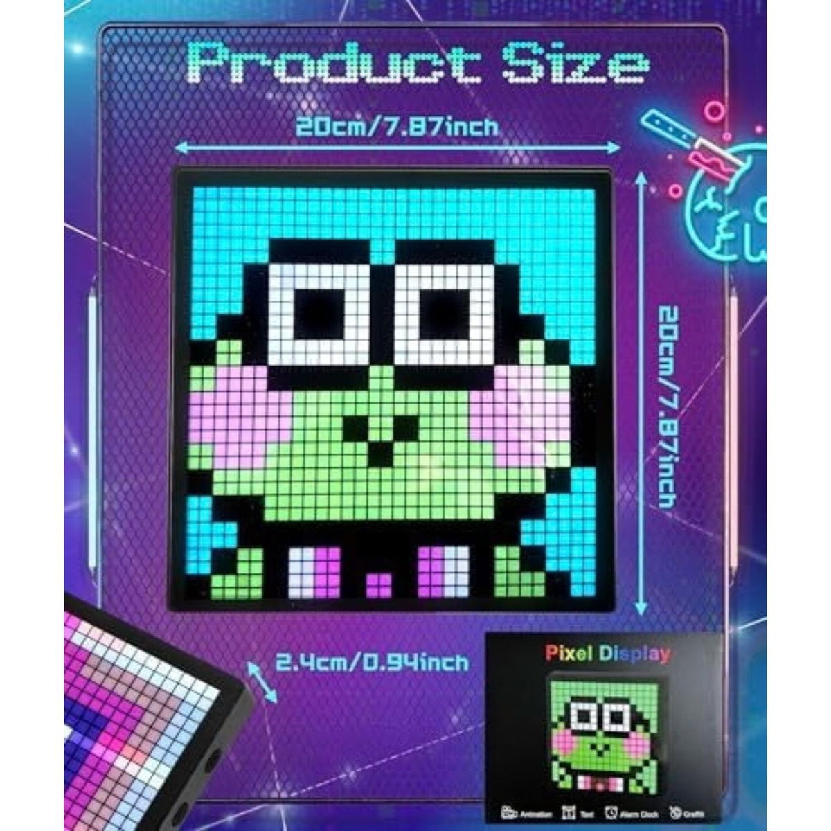 Gugxiom LED Pixel Art Display, Customizable LED Panel, Smart Clock DIY Graffiti Programmable LED Sign, Cyberpunk Decor, Smart Digital Display for Wall Art & Gaming Room Decor（32 * 32）