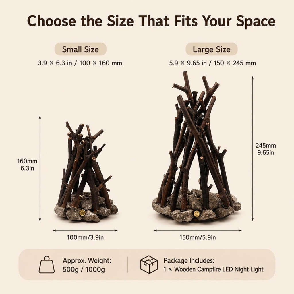 Dimmable Wooden Campfire Led Night Light, Handcrafted Forest Campfire Lamp