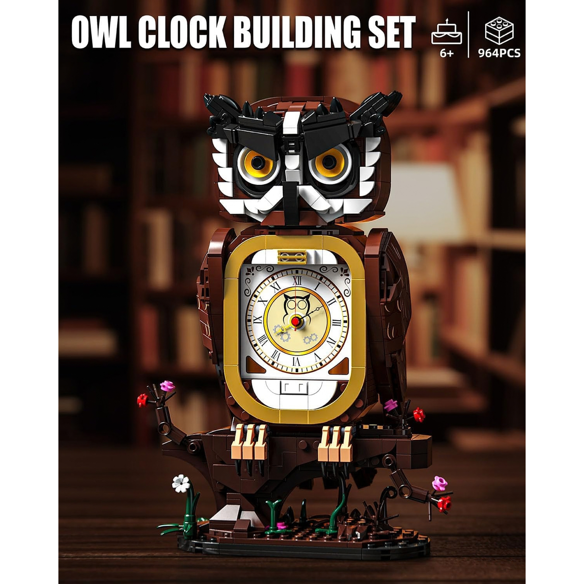 Owl Clock Building Blocks Set with Working Clock for Adults Teens