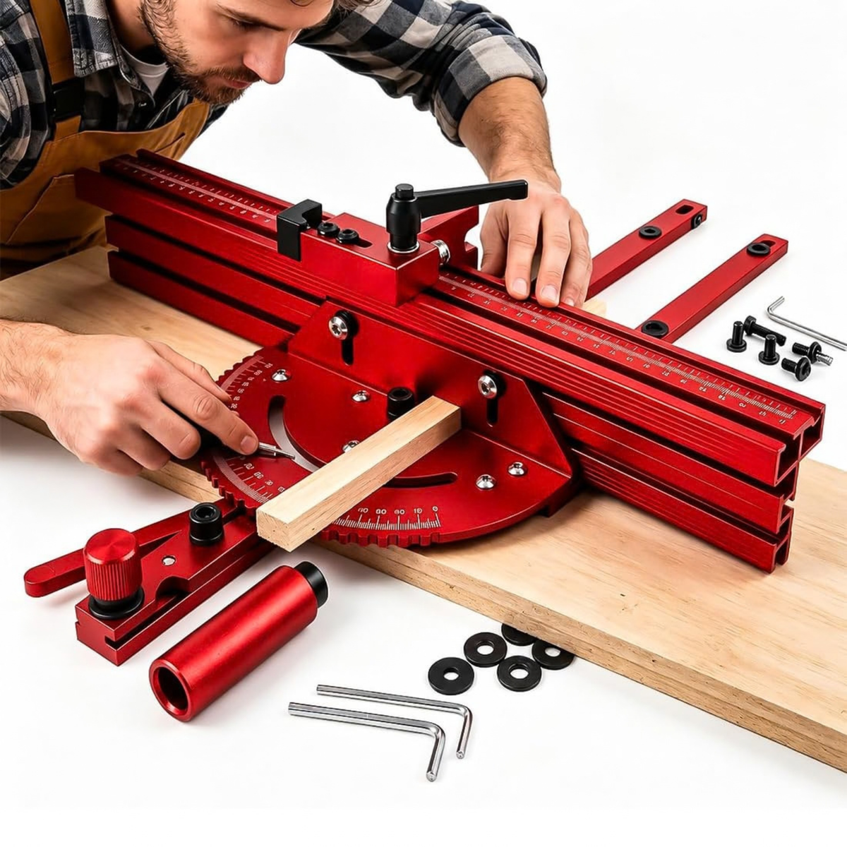 Precision Table Saw Miter Gauge with Aluminum Fence and Flip Stop