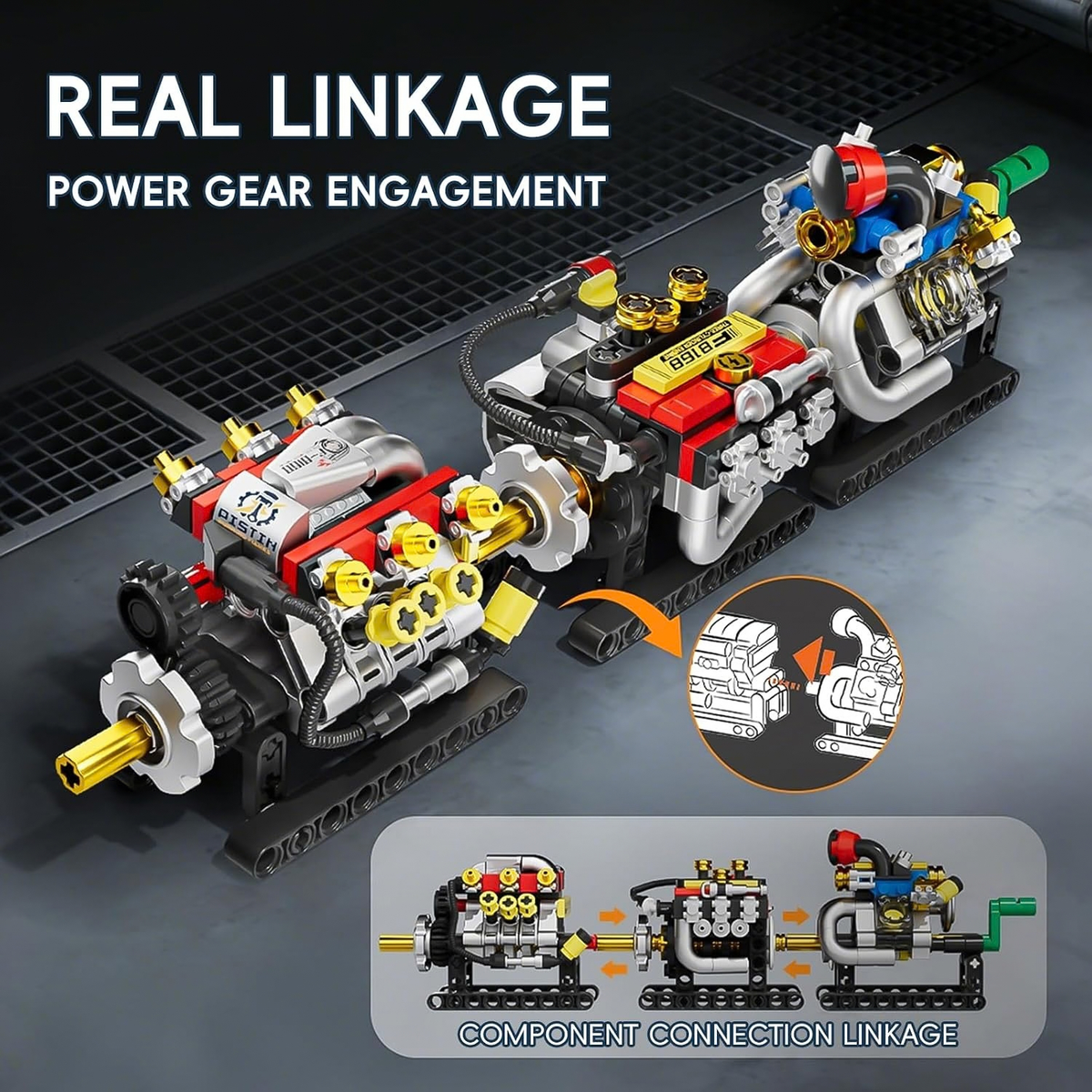 Mini V8 Engine Building Blocks Set, Mechanical Desk Display