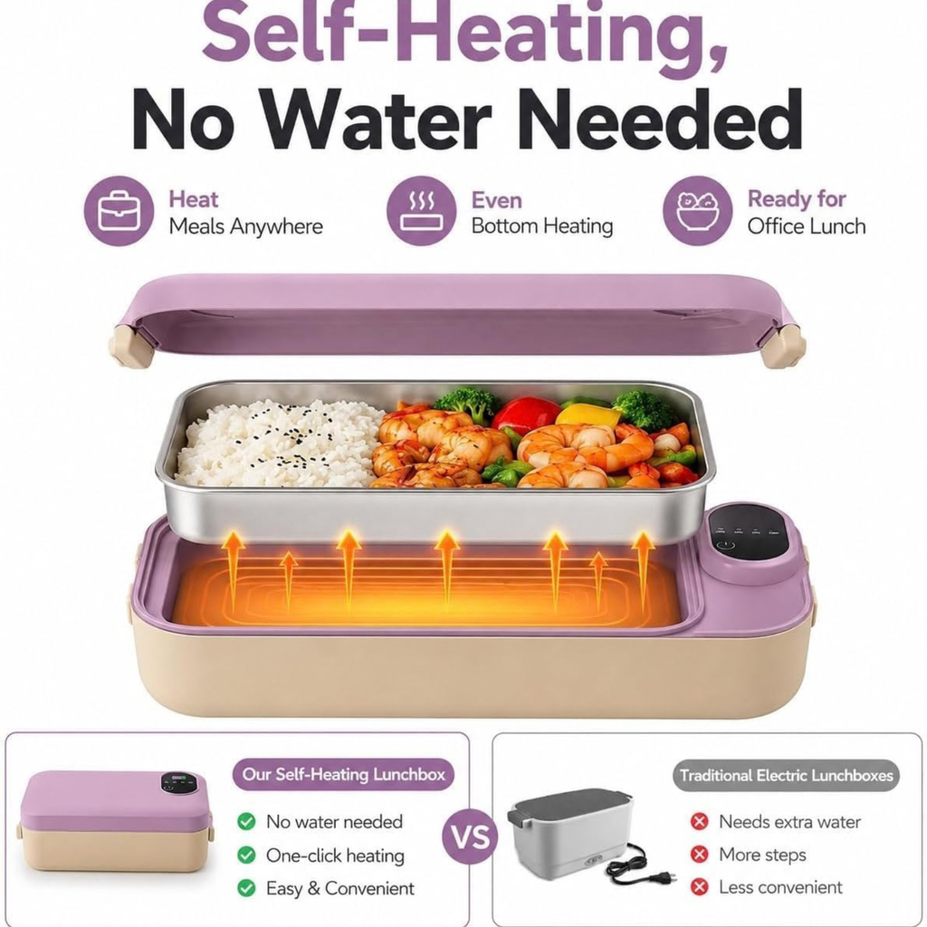 Portable Electric Lunch Box Self-Heating Rechargeable 900ML Stainless Steel for Work Travel