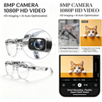AI Smart Glasses Pink Transparent Frame 8MP Camera 1080P HD Video Recording
