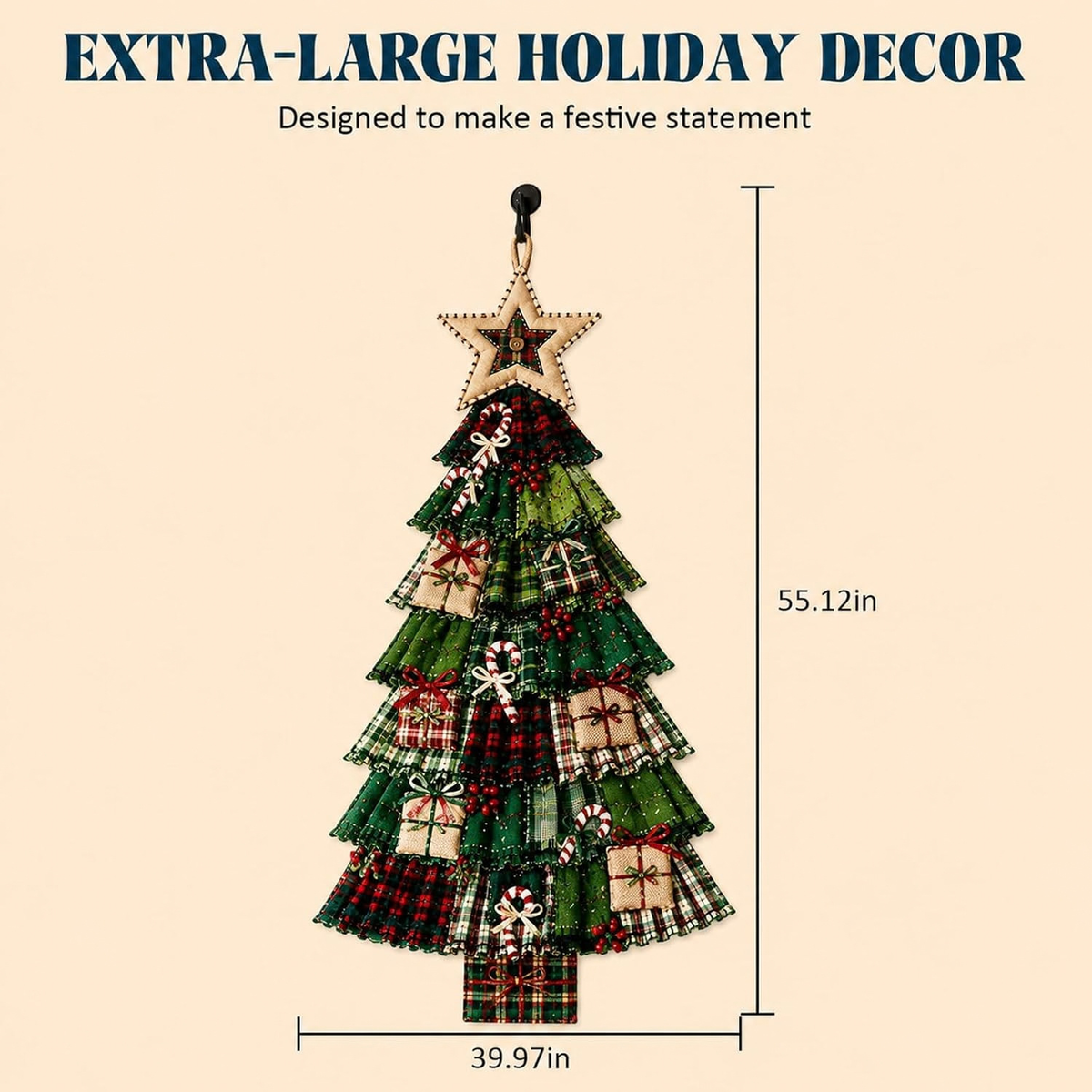 AUOBAG DIY Patchwork Christmas Tree Wall Hanging Kit, US Patriotic (Classic Green-Red)