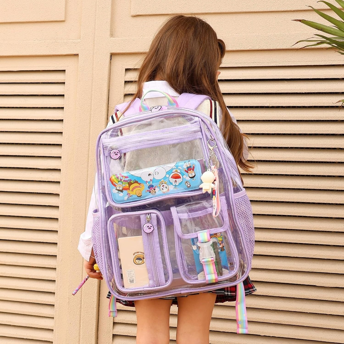 Clear Backpack for Girls Transparent Heavy Duty School Bag Purple Kids Stadium Backpack