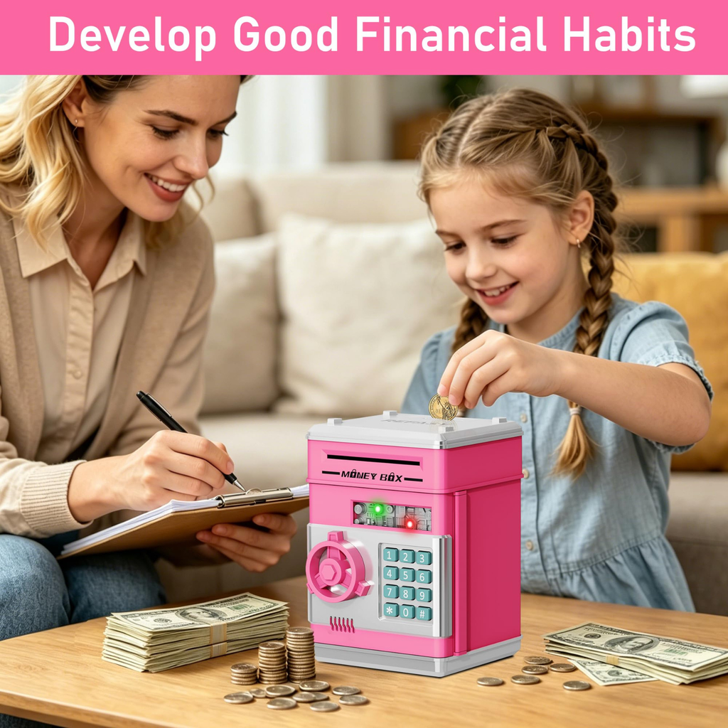 Electronic Piggy Bank Cash and Coin Saving ATM Box