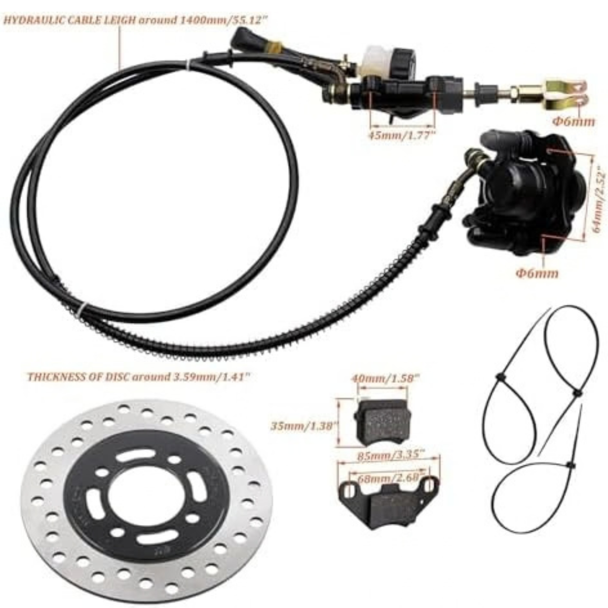 Go Kart Hydraulic Rear Disc Brake Caliper System, Go Kart Brake Kit for 50cc 110cc 125cc 150cc 200cc 250cc Dirt Bike Quad ATV Go Kart, Go Kart Brakes, Includes Brake Pads, Brakes,