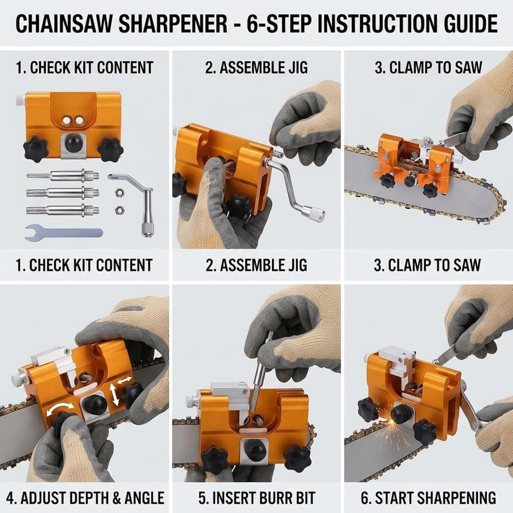 Chainsaw Sharpener Tool, Portable Manual Chain Saw Sharpener Kit, Clamp-On Sharpening Jig