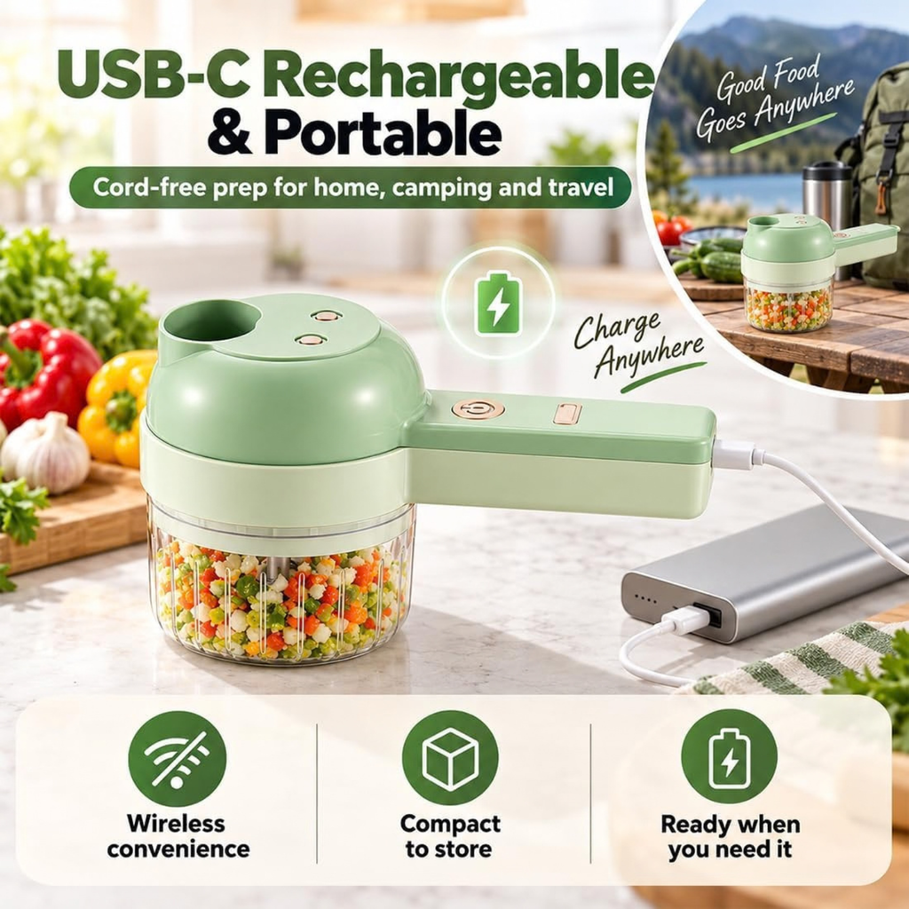 4 in 1 Handheld Electric Vegetable Cutter, Multi Blade Vegetable Chopper