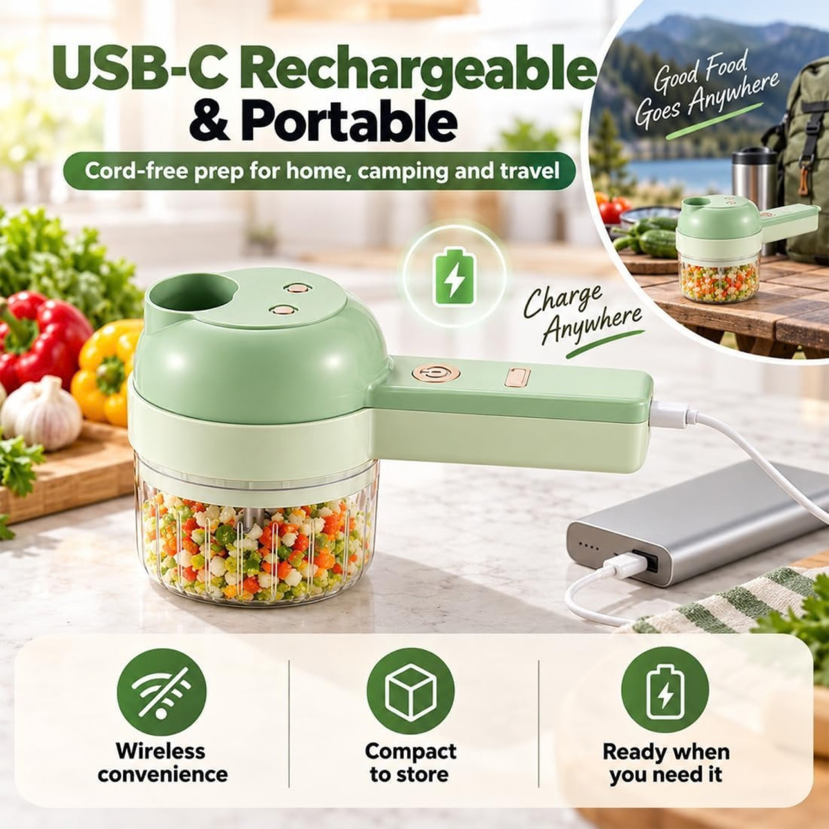 4 in 1 Handheld Electric Vegetable Cutter, Multi Blade Vegetable Chopper