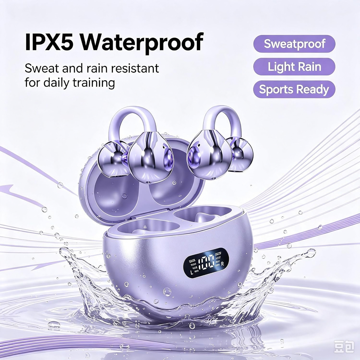 Open Ear Clip On Wireless Earbuds Bluetooth 5.4 Sports Headphones Purple