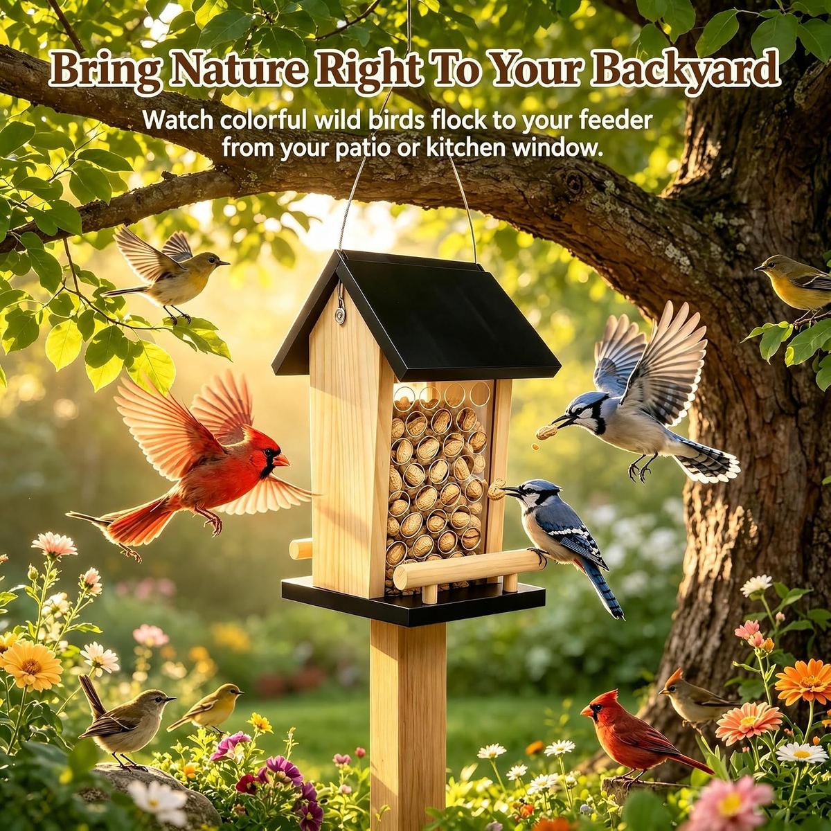 Solid Wood Crow Peanut Feeder, Hanging Outdoor Birds & Squirrels