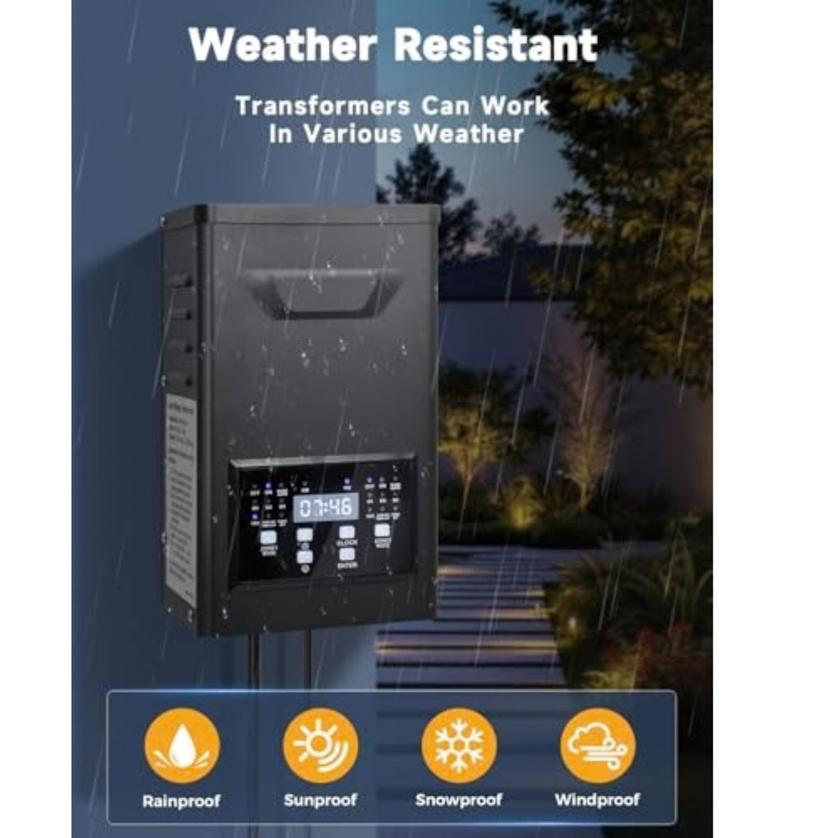 600W Low Voltage Transformer with 2 Zones,Timer & Photocell Sensor