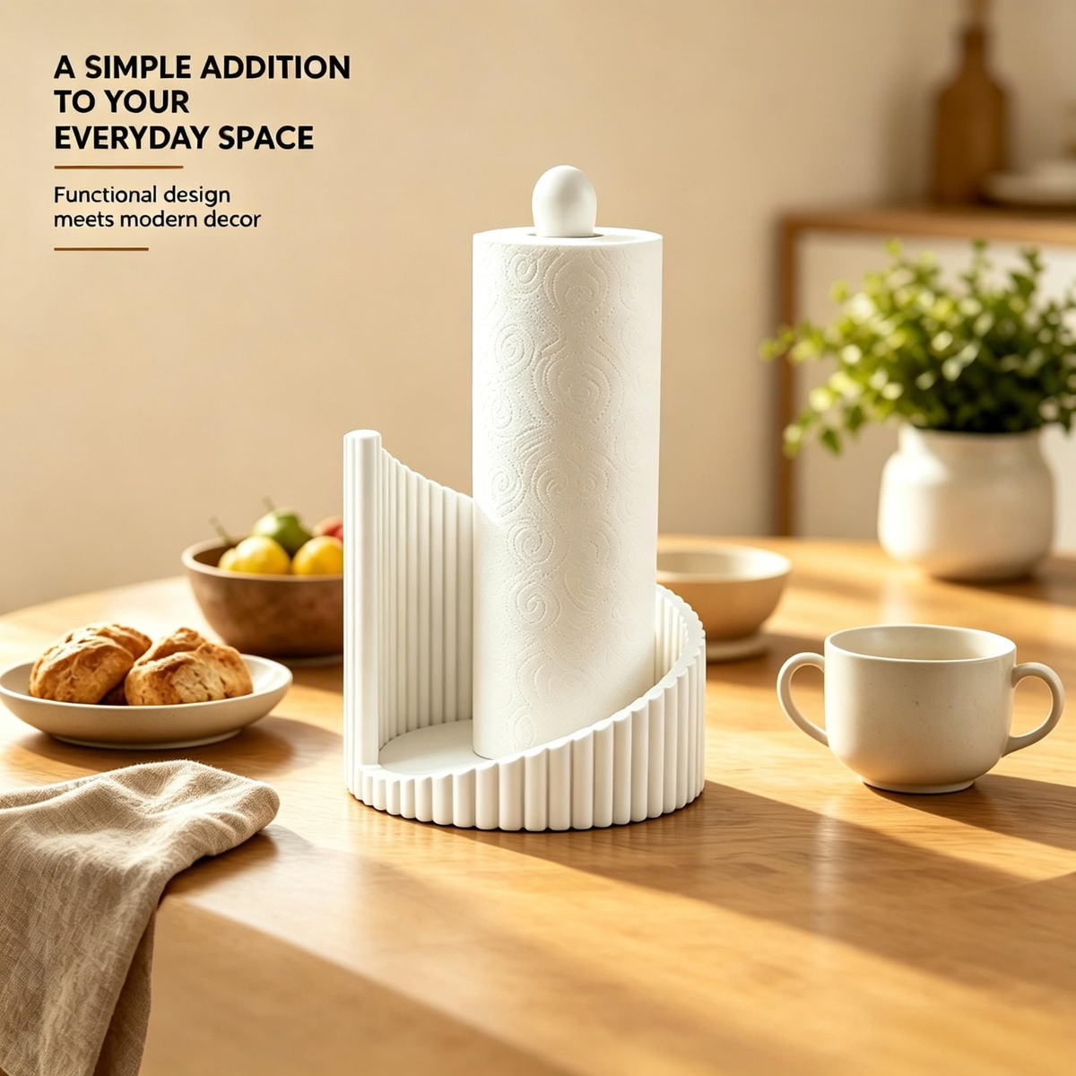 Ribbed Paper Towel Holder Kitchen Counter, Modern Countertop Roll Holder