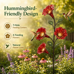 Vintage Red Trumpet 4-Flower Hummingbird Feeder Garden Stake (1 PC)