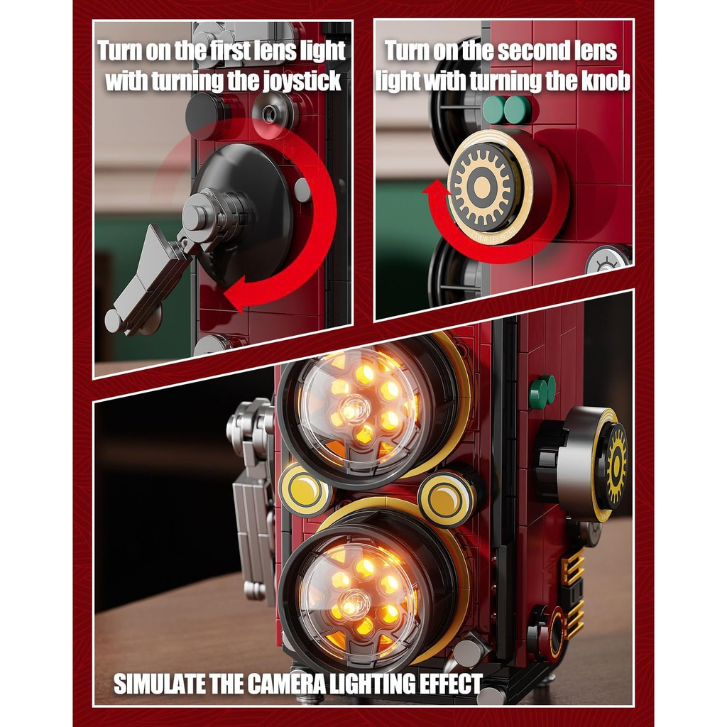 Retro Camera Building Blocks Sets with Lights for Adults Kids 8-12