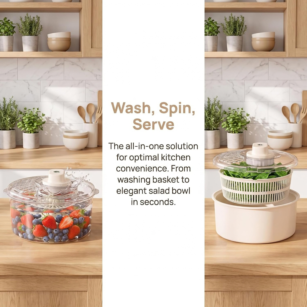 Electric Salad Spinner, Fruit and Vegetable Washer, Dryer with Non-Slip Base
