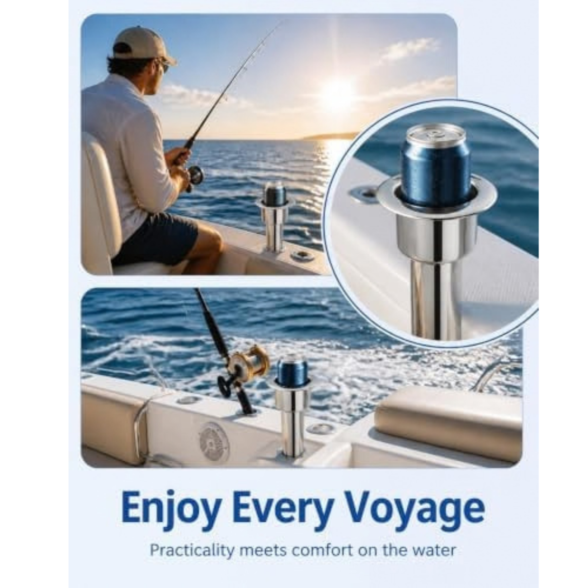 Gugxiom 2-in-1 0° Fishing Rod Holder Boat Cup Holder, 280mm Round Top