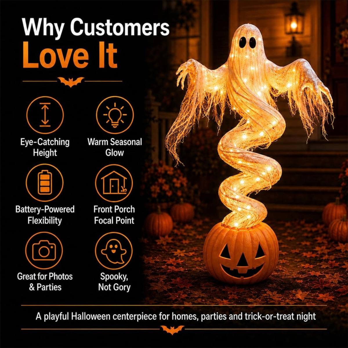 Swirling Ghost Pumpkin Yard Lamp, LED Halloween Ghost Glow Pumpkin Decor