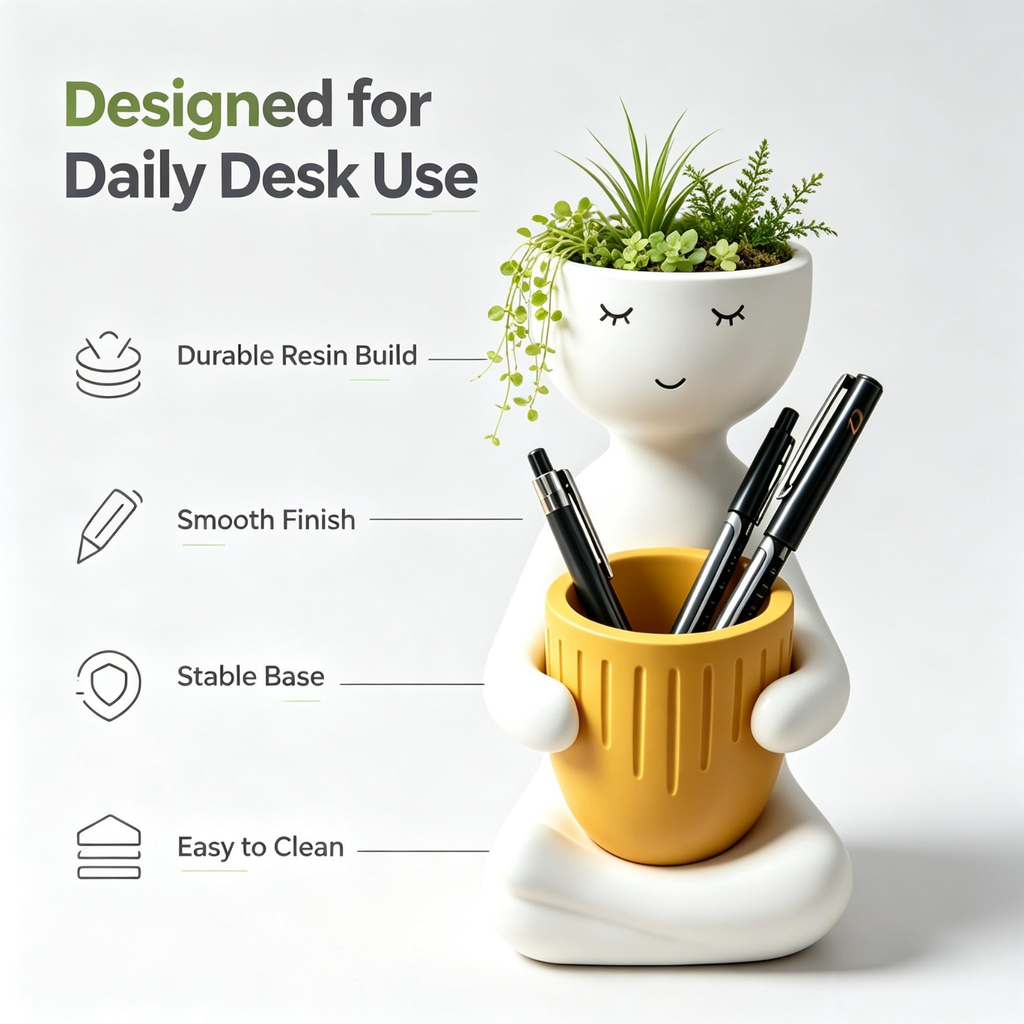 Cute Face Planter Pot, Succulent Planter and Pen Holder for Desk Decor