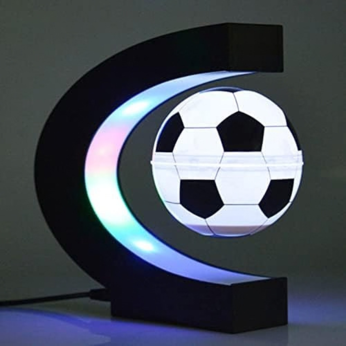 Magnetic Levitation Soccer Ball, Levitating Ball with C Shaped Shelf, Levitating Display Soccer with LED Lights for Men's Gift, Cool Decor (US Plug)