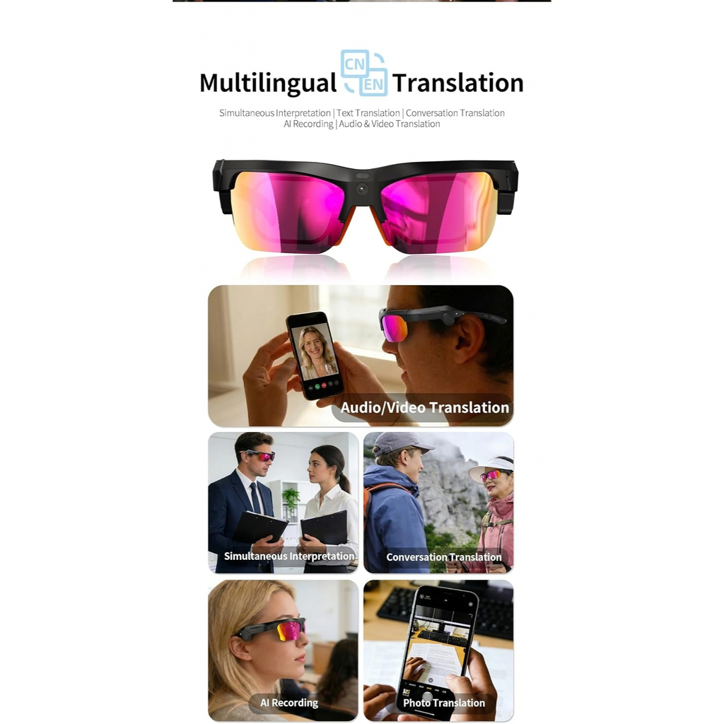 13MP Smart Glasses with AI Voice Assistant, Translation, Camera and Open Ear Audio
