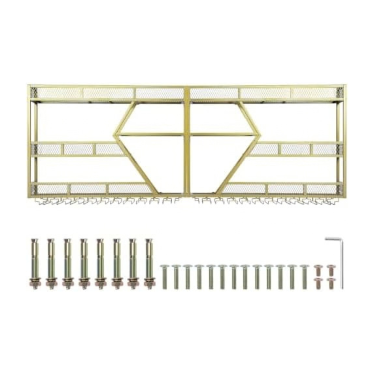 Metal Wine Storage Rack Wall Mounted with Glass Holder & Bottle