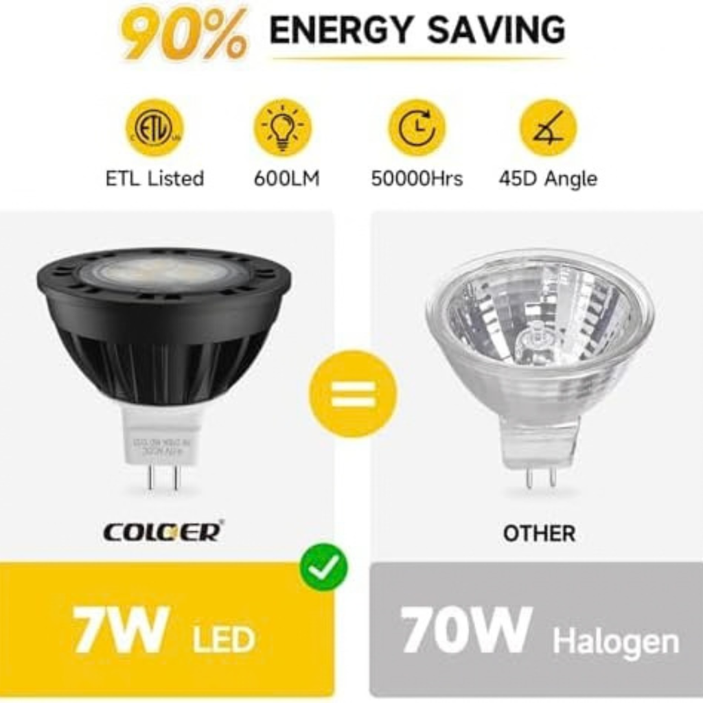 7W MR16 LED Light Bulb 12V 2700K Warm White 4 Pack