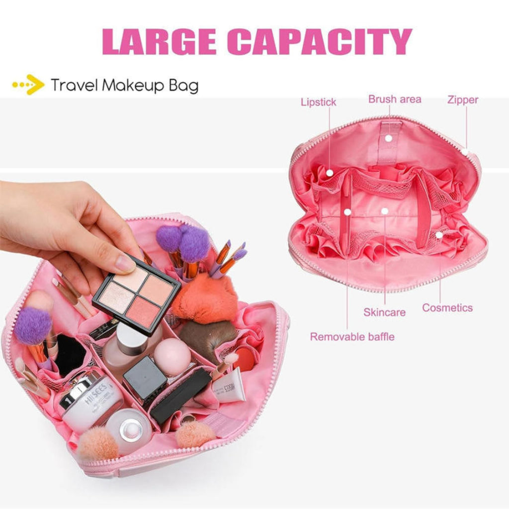 Travel Makeup Bag for Women ‚Äì Waterproof PVC Cosmetic Organizer, Large Capacity (Pink)