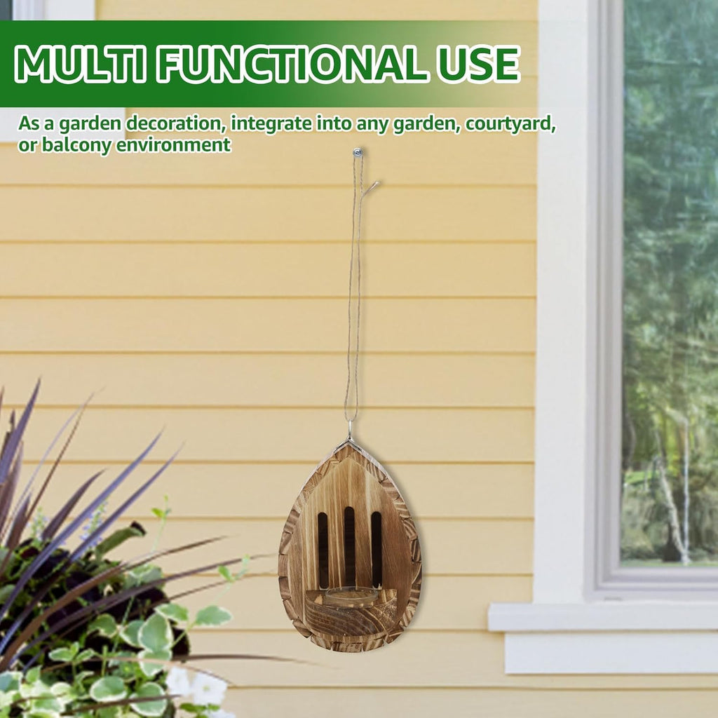 Wooden Butterfly House and Feeder, Natural Teardrop Butterfly Habitat Box with Nectar Dish & Cleanout Door, Outdoor Hanging Wild Insect Shelter for Garden Yard Decor, Gardening Gift for Mom Women