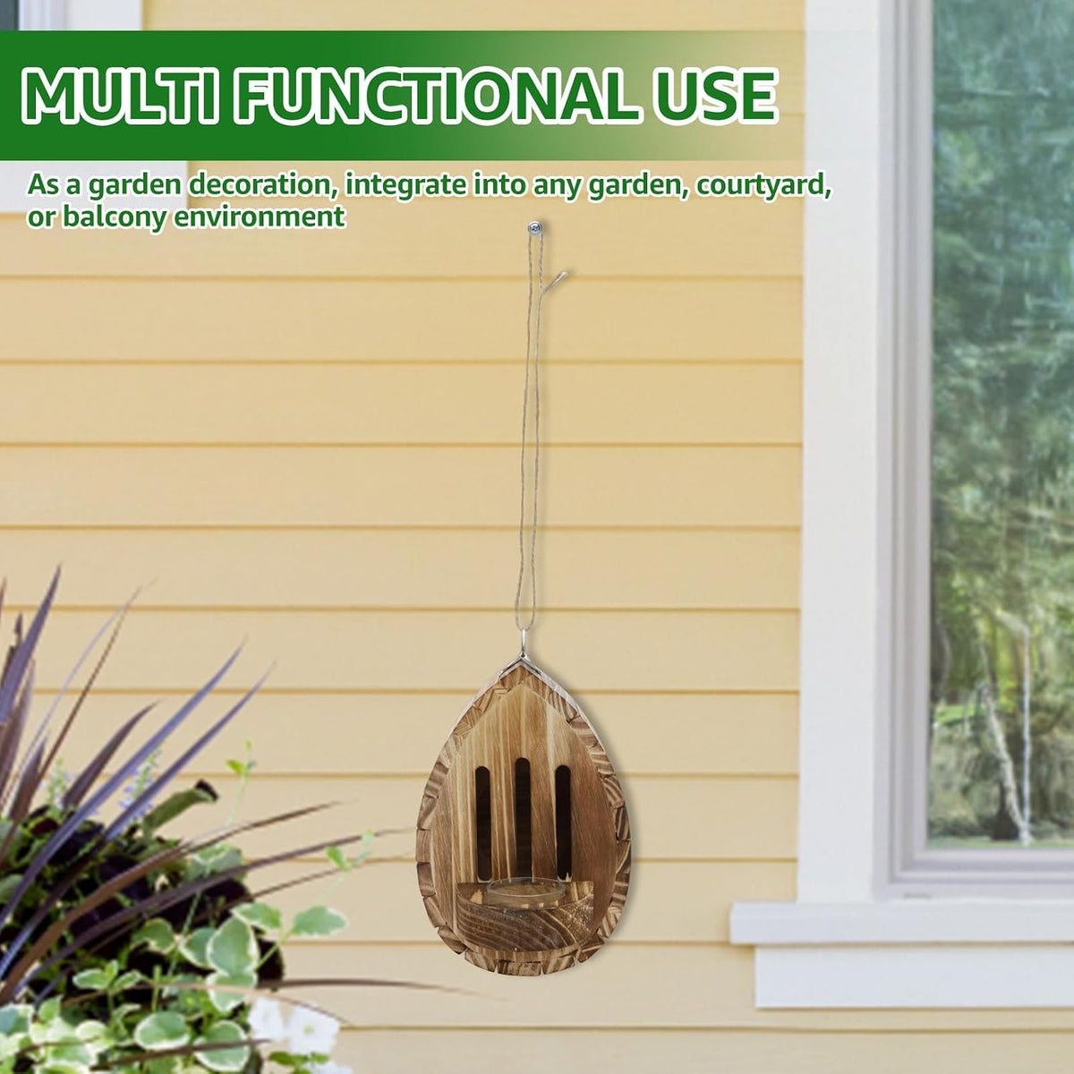 Wooden Butterfly House and Feeder, Natural Teardrop Butterfly Habitat Box with Nectar Dish & Cleanout Door, Outdoor Hanging Wild Insect Shelter for Garden Yard Decor, Gardening Gift for Mom Women