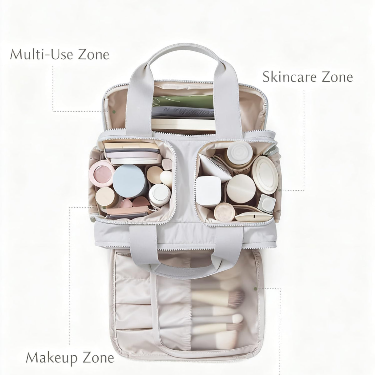 Large Capacity Travel Cosmetic Bag - Multi Compartment Water Repellent Makeup Organizer