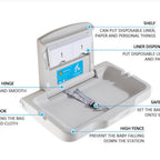 Wall Mounted Baby Changing Station Commercial Horizontal Foldable Diaper Changing Table Safety Strap Built-in Liner Dispenser HDPE Plastic Bath Table for Restrooms, Restaurants, Offices & Daycare