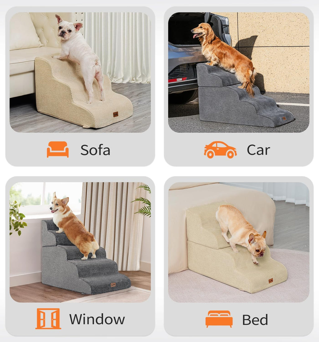 Made4Pets Dog Stairs Ramp, 15.7" 3-Step Foam Pet Steps, Grey